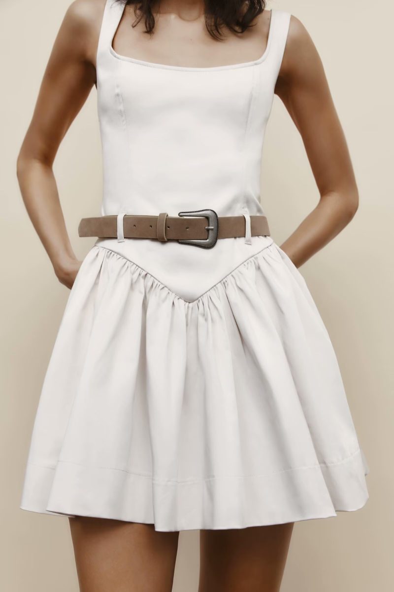 Short Slim Dress – Belted Sleeveless Sling