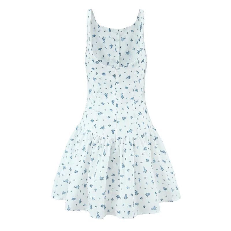 Spring French Floral Print Backless Dress - Image 2
