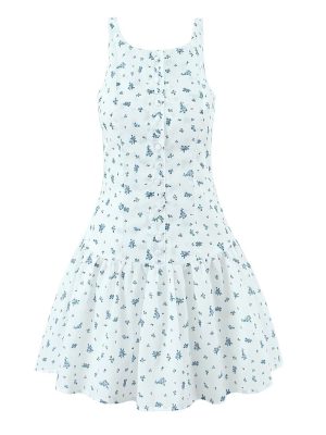 Spring French Floral Print Backless Dress