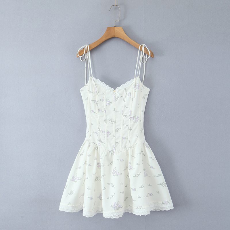 Retro Printed V-Neck Dress with Waist Shaping - Image 2