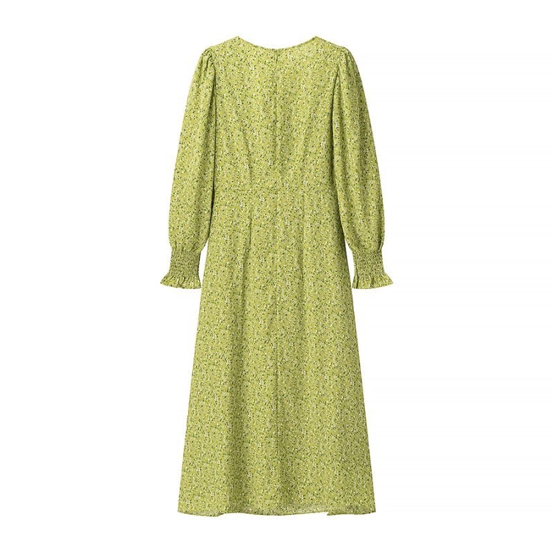 Slimming Waist Puff Sleeve Printed Dress - Image 2