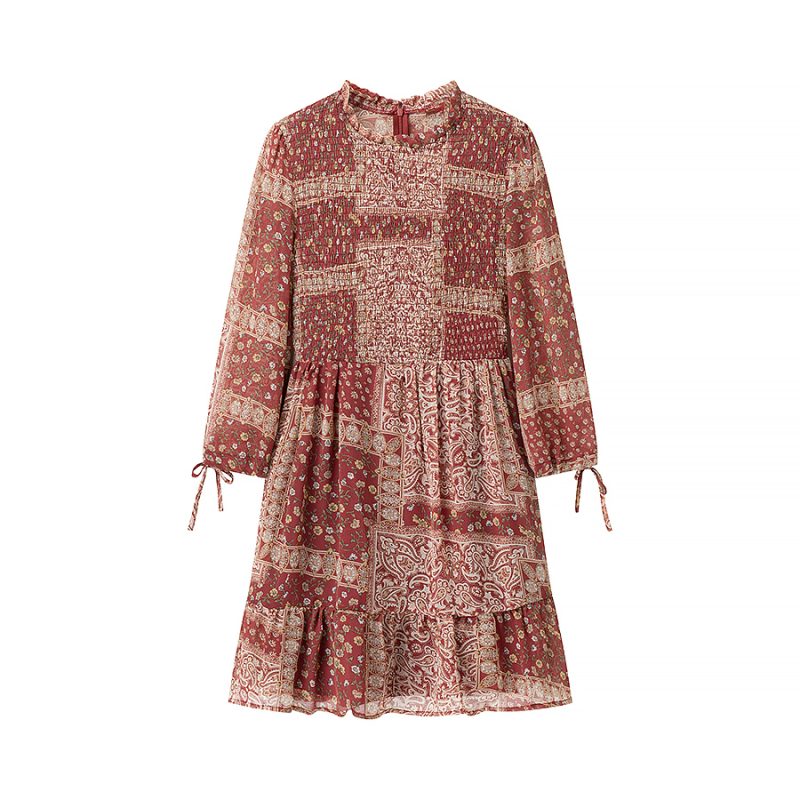 Spring Patchwork Dress with Bow Tie Cuffs - Image 2