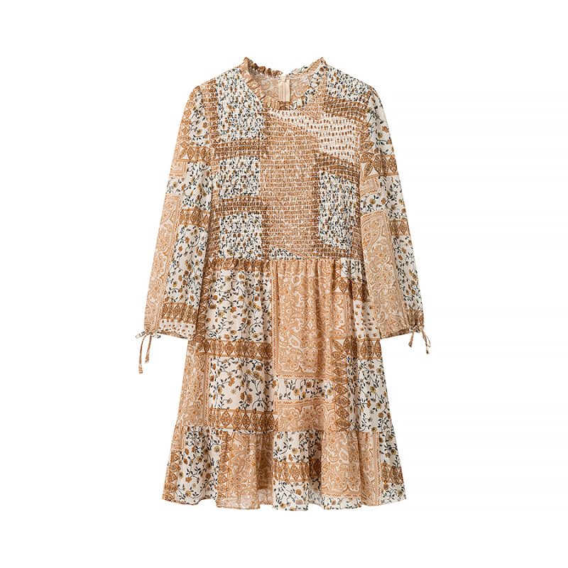 Spring Patchwork Dress with Bow Tie Cuffs - Image 3