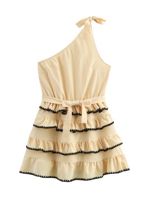 Summer Backless A-Line Dress with Wooden Earrings
