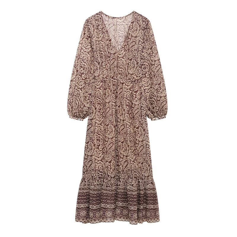 Printed Midi Dress with Laminated Detail Sleeves - Image 2