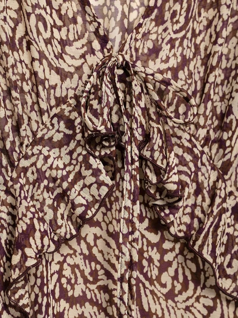 Printed Midi Dress with Laminated Detail Sleeves - Image 4