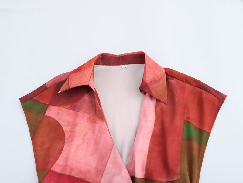 Geometric Abstract Printed Silk Satin Dress Women - Image 3