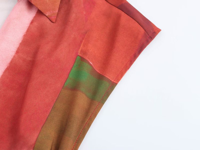 Geometric Abstract Printed Silk Satin Dress Women - Image 4