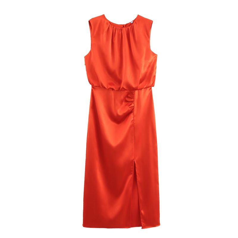 Decorative Pleated Dress – Silk Satin Midi Look - Image 2