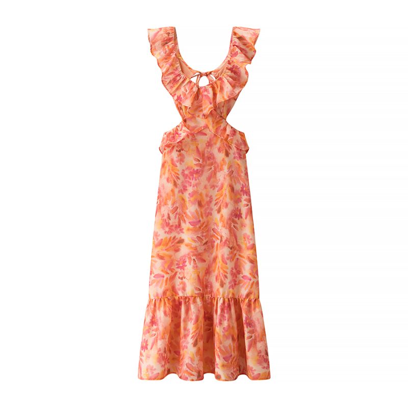 Spring Printed Midi Dress with Laminated Details - Image 2