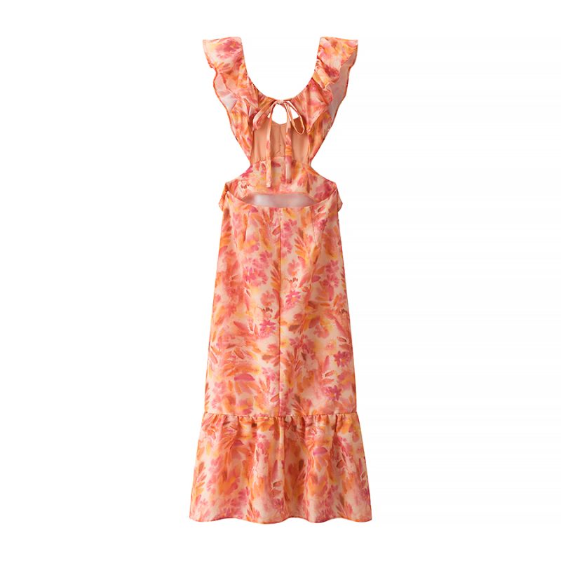 Spring Printed Midi Dress with Laminated Details - Image 3