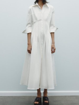 Shirt Midi Dress – Tied Waist Solid Color