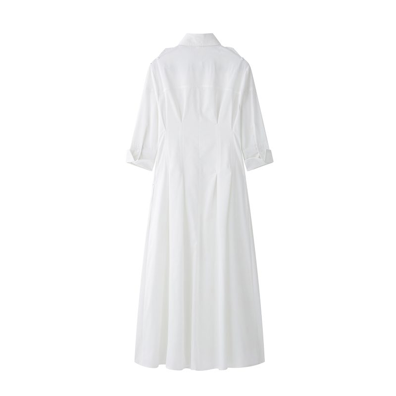 Shirt Midi Dress – Tied Waist Solid Color - Image 2
