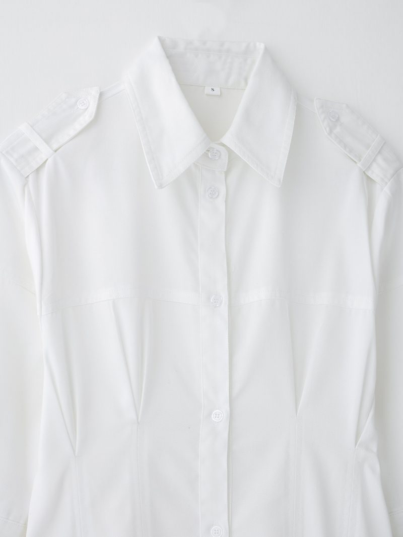 Shirt Midi Dress – Tied Waist Solid Color - Image 3