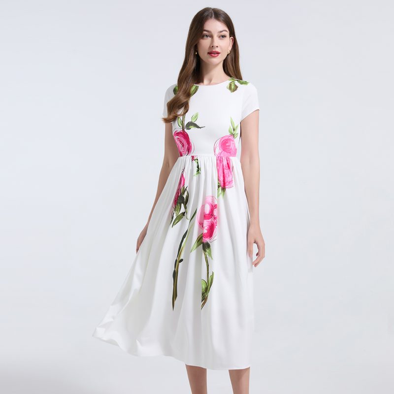 Elegant Vintage Pink Floral Dress Ladies - Image 2