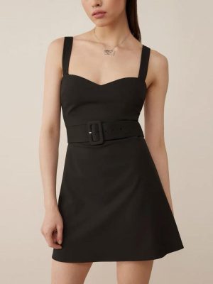 Spring Retro V-Neck Suspender Dress with Belt