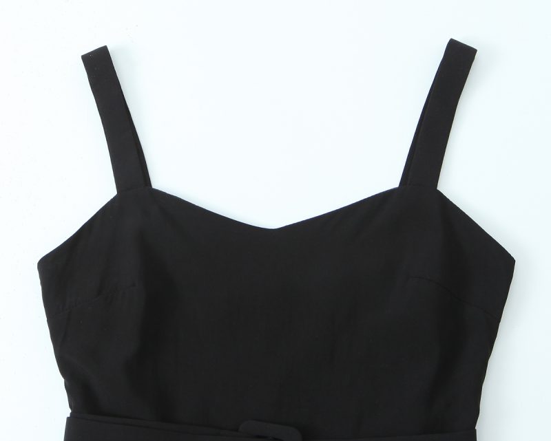 Spring Retro V-Neck Suspender Dress with Belt - Image 3