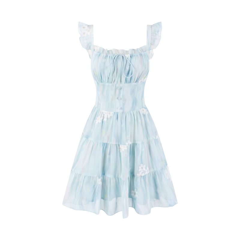 Backless Lace-Up Tiered Dress for Summer Vacation