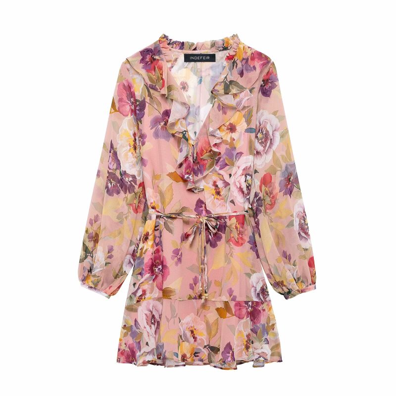 Spring Printed Mini Dress with Layers