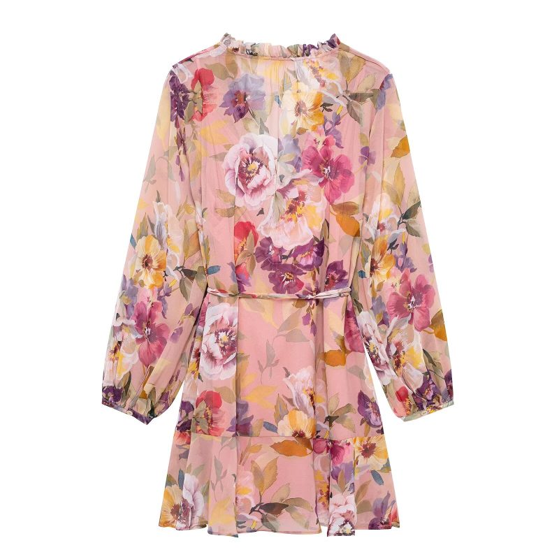 Spring Printed Mini Dress with Layers - Image 2