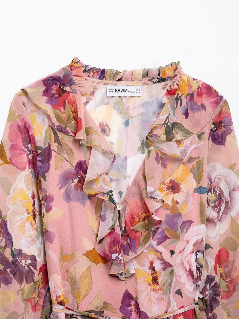 Spring Printed Mini Dress with Layers - Image 4