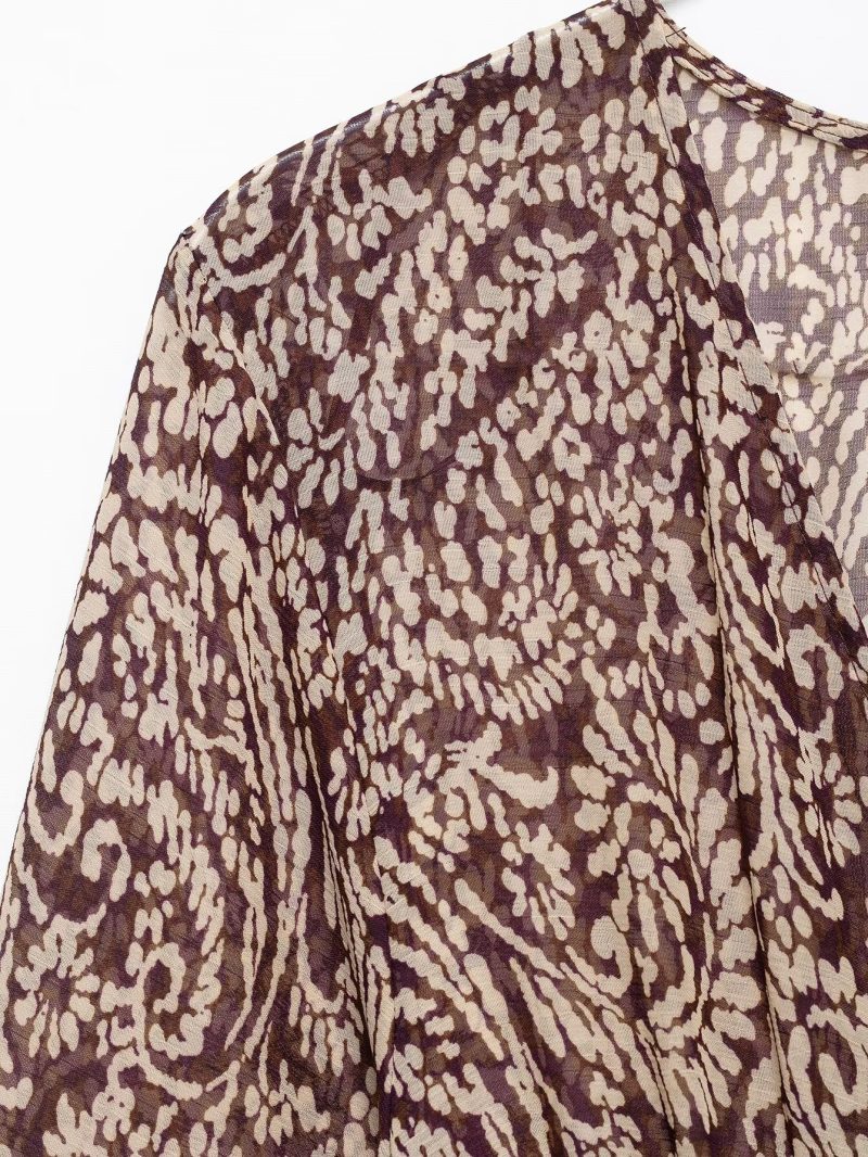 Elegant Printed V-Neck Slim A-Line Midi Dress - Image 3