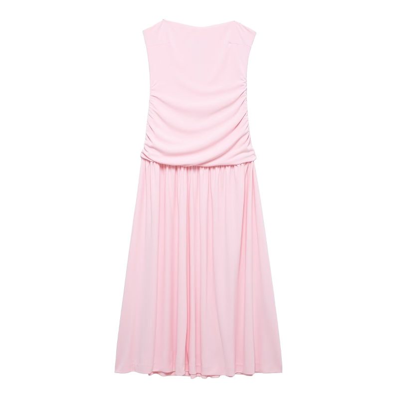 Spring Pleated Tube Top Dress with Sweet Style - Image 2