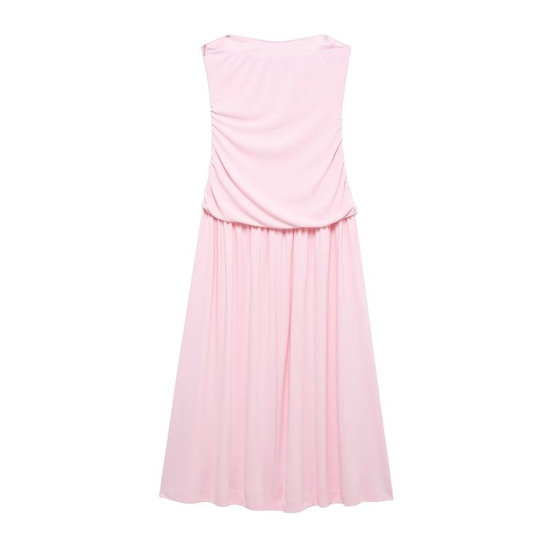 Spring Pleated Tube Top Dress with Sweet Style - Image 3