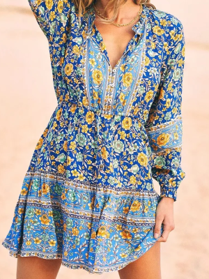Bohemian Printed Lace-Up A-Line Spring Dress