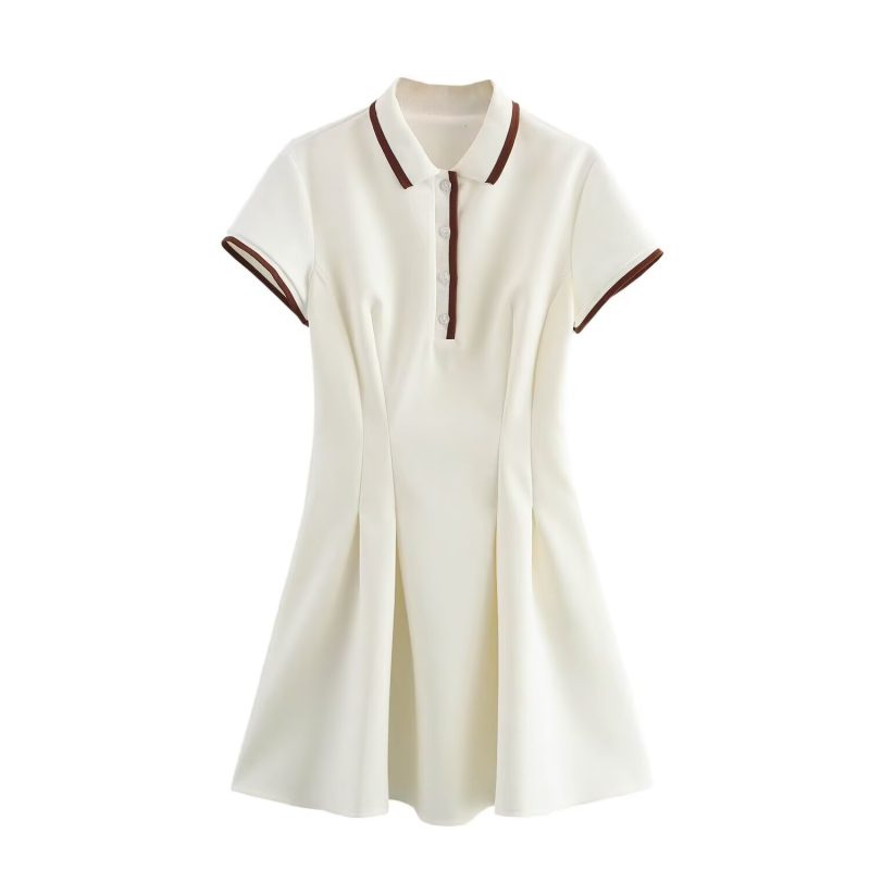 Spring Striped Collared Knitted Buckle Dress - Image 2