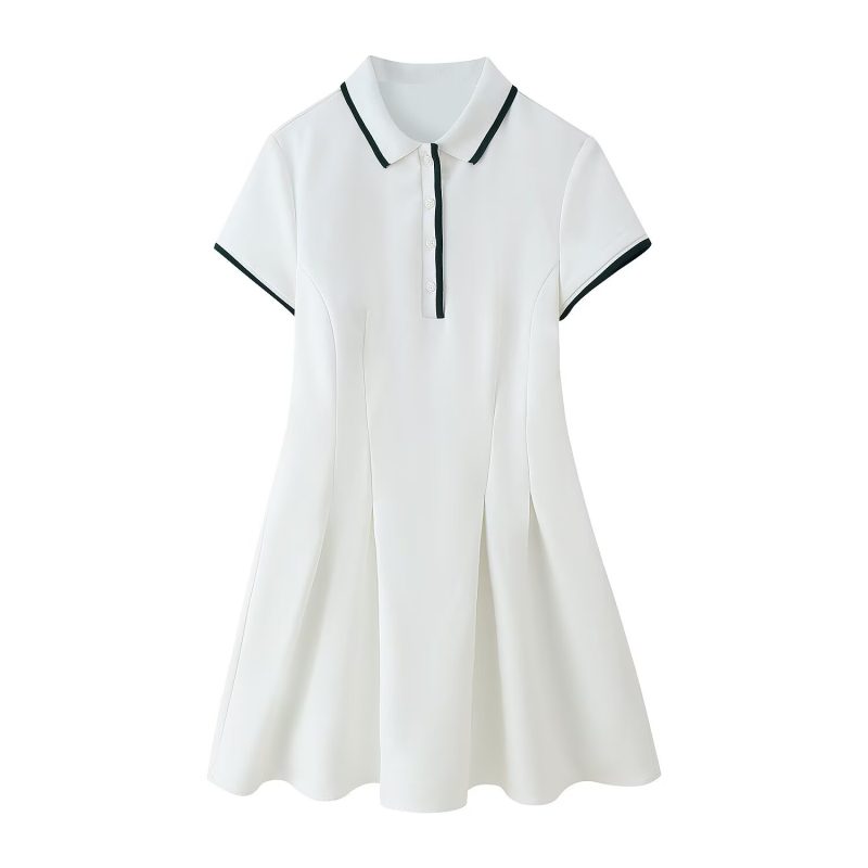 Spring Striped Collared Knitted Buckle Dress - Image 3