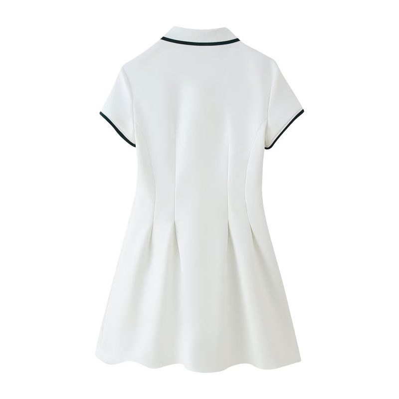 Spring Striped Collared Knitted Buckle Dress - Image 4