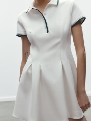 Spring Striped Collared Knitted Buckle Dress