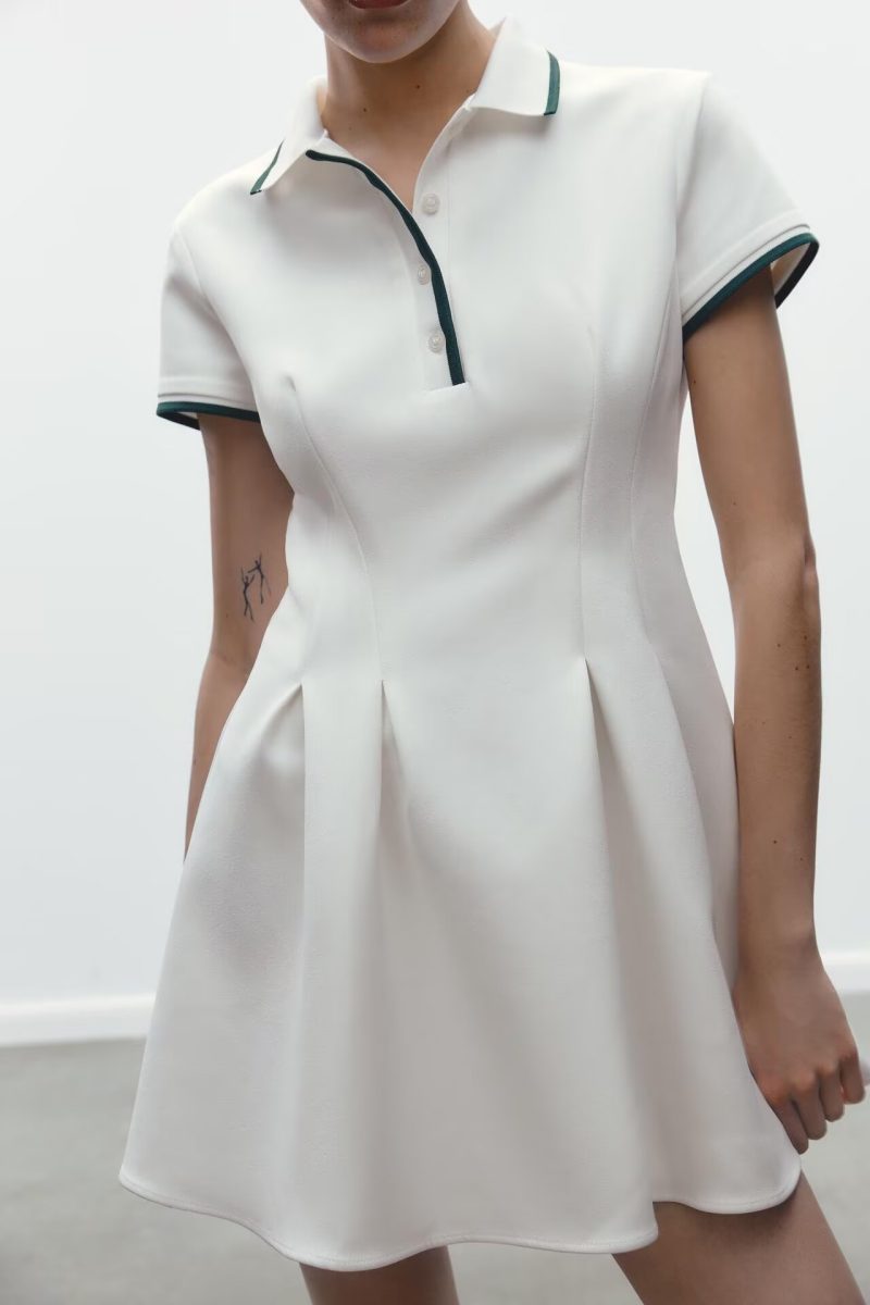 Spring Striped Collared Knitted Buckle Dress