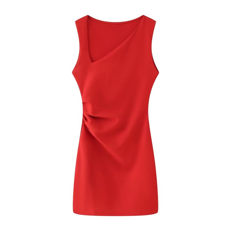 Spring Summer Casual Pleated Short Dress - Image 2