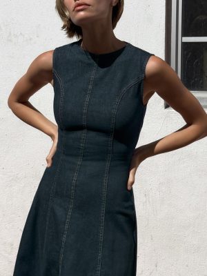 High-Grade Office V-Neck Sleeveless Denim Dress