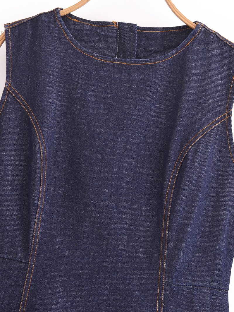 High-Grade Office V-Neck Sleeveless Denim Dress - Image 4