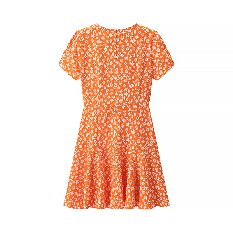 Floral V-Neck Flounce Vacation Dress – Short Sleeve - Image 2