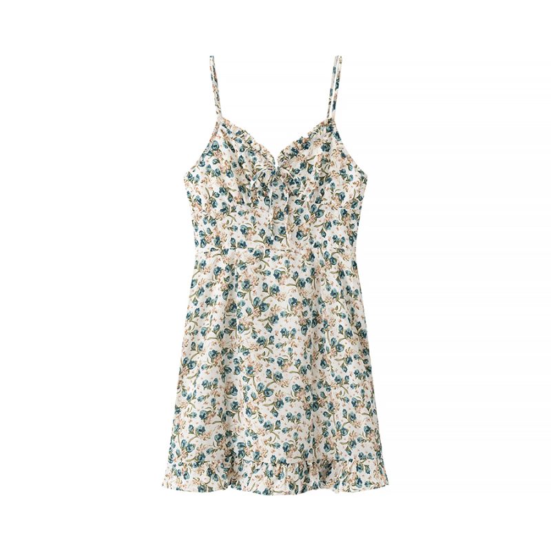 Spring Summer Floral V-Neck Sleeveless Sling Dress - Image 2