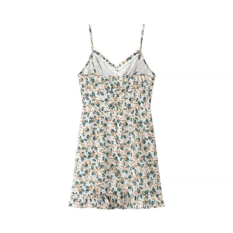Spring Summer Floral V-Neck Sleeveless Sling Dress - Image 3