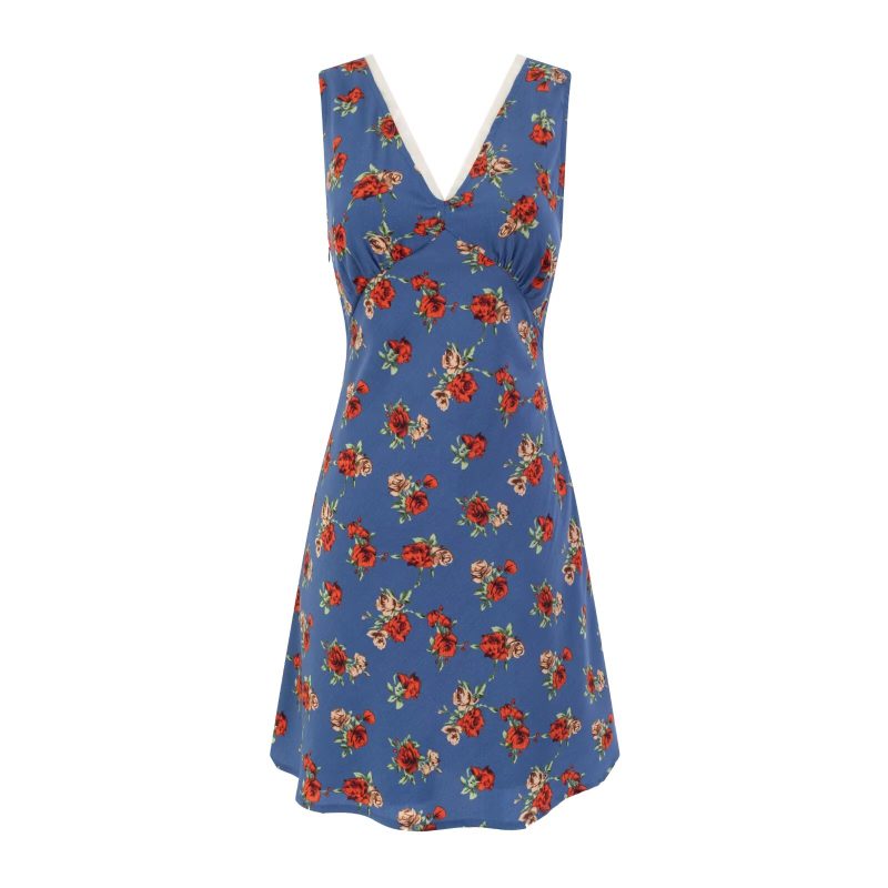Spring Floral V-Neck Lace-Up Slim Dress
