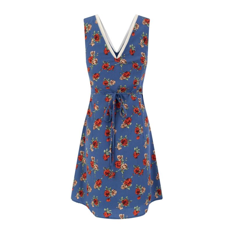 Spring Floral V-Neck Lace-Up Slim Dress - Image 2