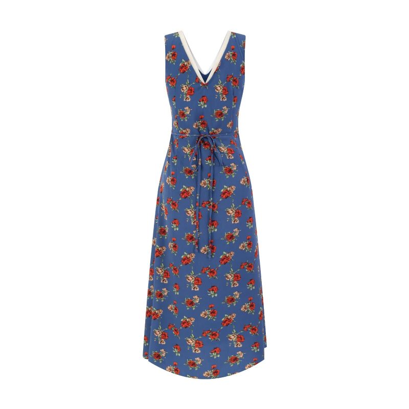 Floral V-Neck Lace-Up Maxi Dress for Vacation - Image 2