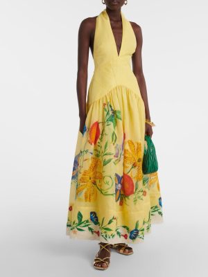 Linen Halter Deep V Backless Swing Dress