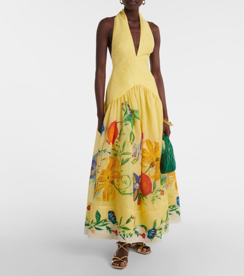 Linen Halter Deep V Backless Swing Dress