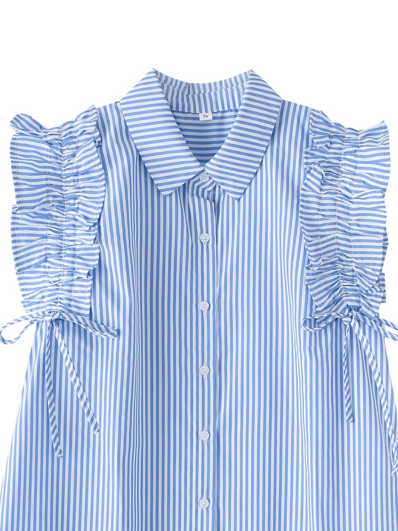 Striped Drawstring Lace Collar Summer Dress Women - Image 2