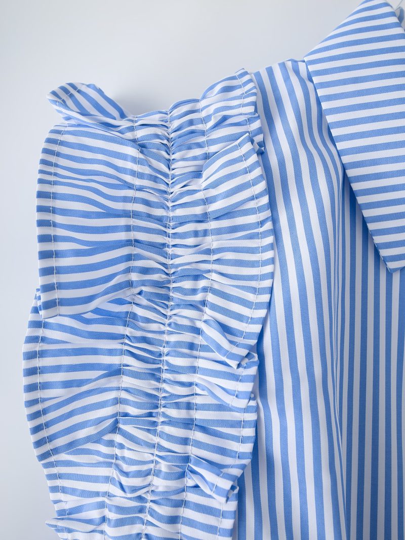 Striped Drawstring Lace Collar Summer Dress Women - Image 4