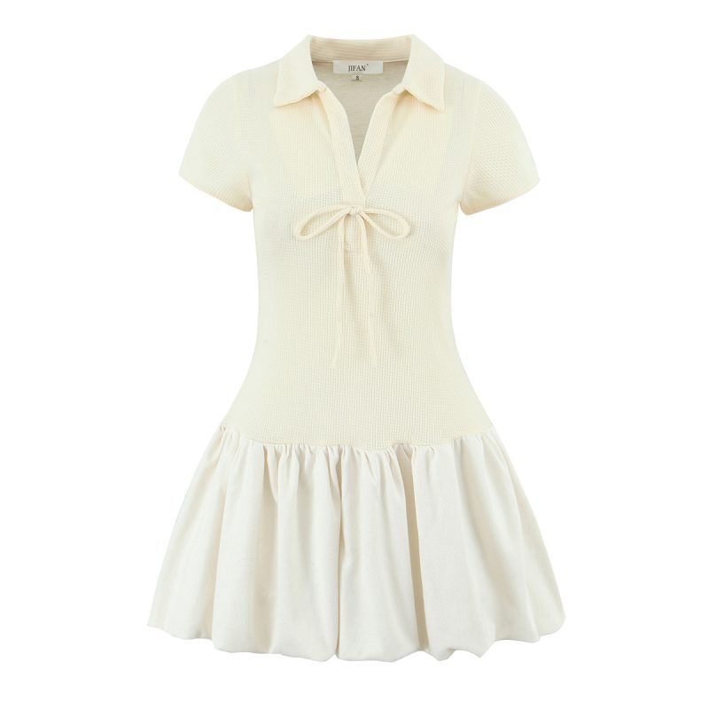 Women's Patchwork Bow Collar Slim Summer Dress