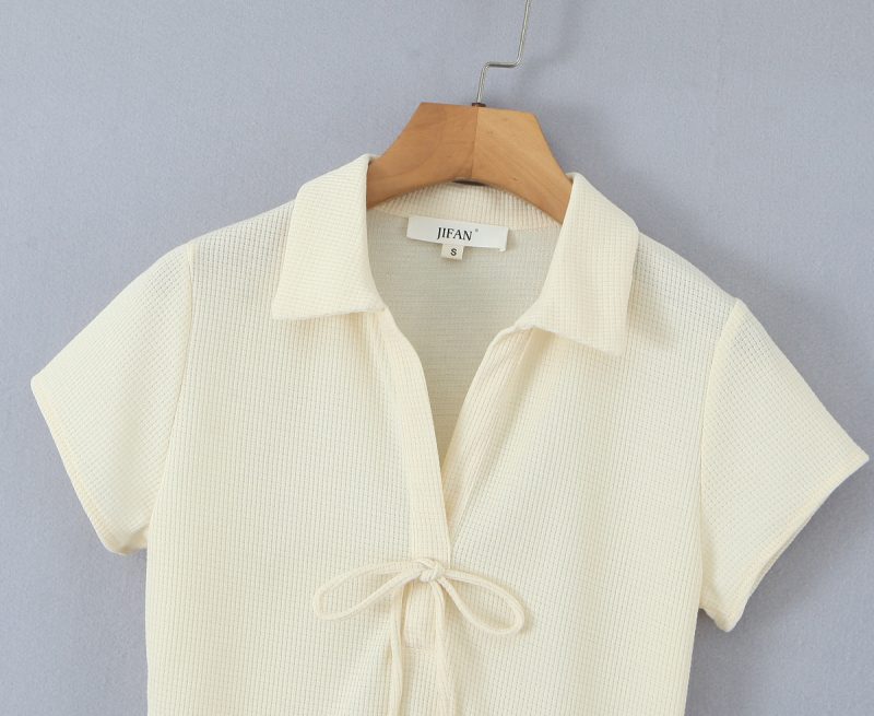 Women's Patchwork Bow Collar Slim Summer Dress - Image 3