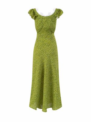 Lace Low Collar Flying Sleeve Fishtail Dress